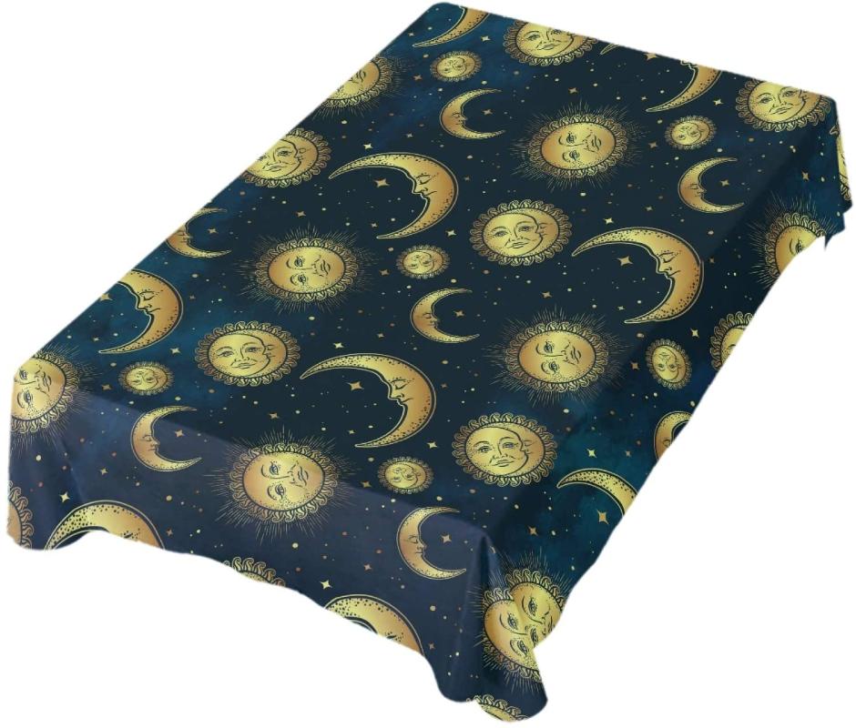 

Gold Moon Sun & Star Night Sky Boho Table Cloth Cover For Dining Kitchen Parties