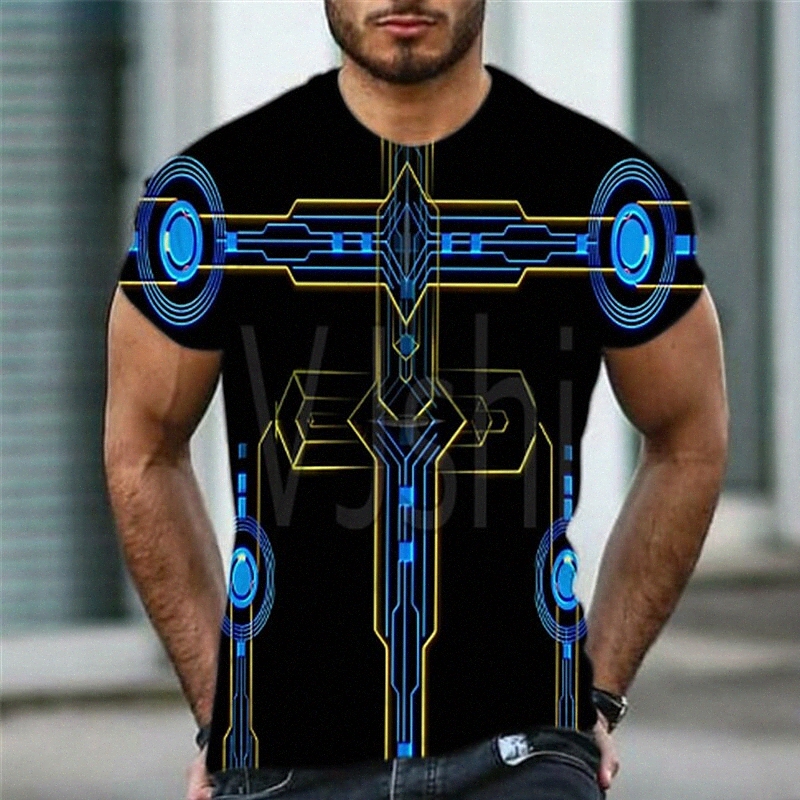 Men's T shirt 3D Print Graphic Technology Crew Neck Daily Sports Print Short Sleeve Tops Casual Classic Designer Big and Tall Blue 22Ru#