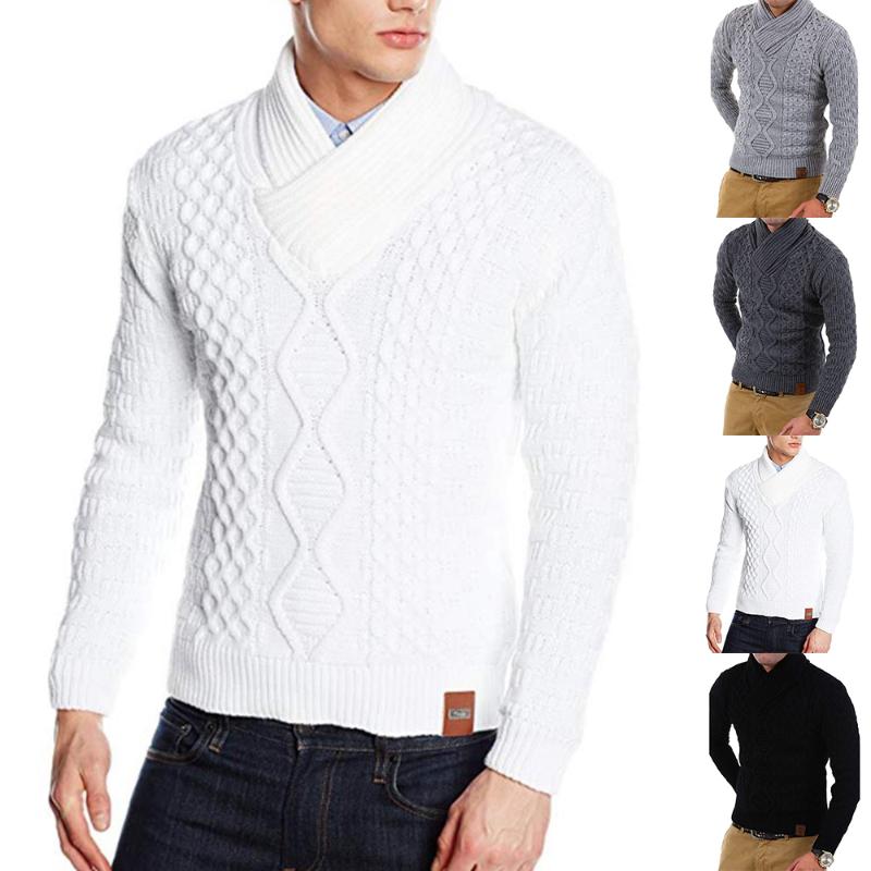 

Men' Sweaters V Neck Long Sleeve Knit Crochet Sweater Tops Chunky Winter Warmer Jumper Casual Trip Male Clothing, Black