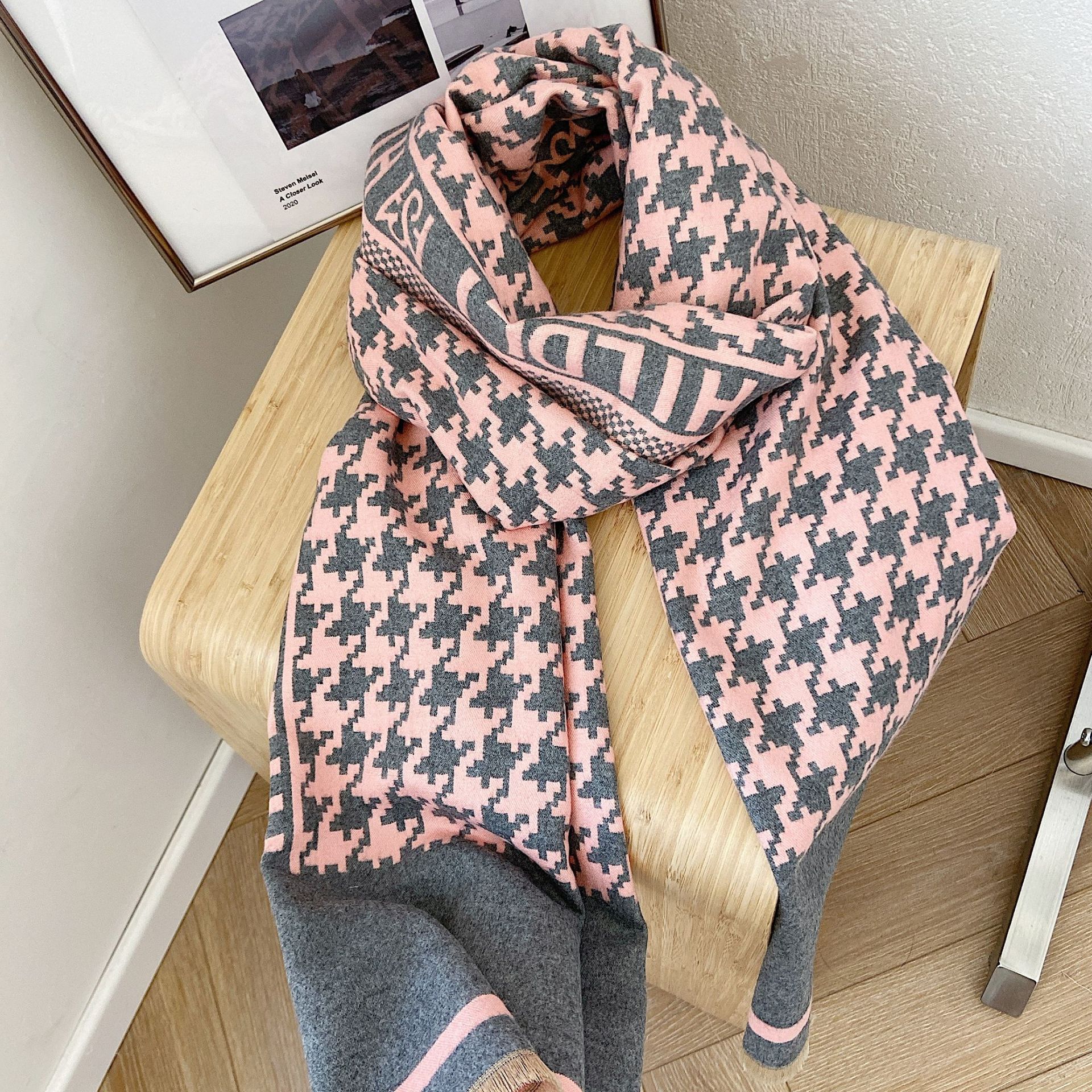 

Womens Korean-Style Air Conditioning Scarf Shawl Student Long Shawl Korean-Style Cashmere Autumn and Winter Womens Thickened Houndstooth Sca