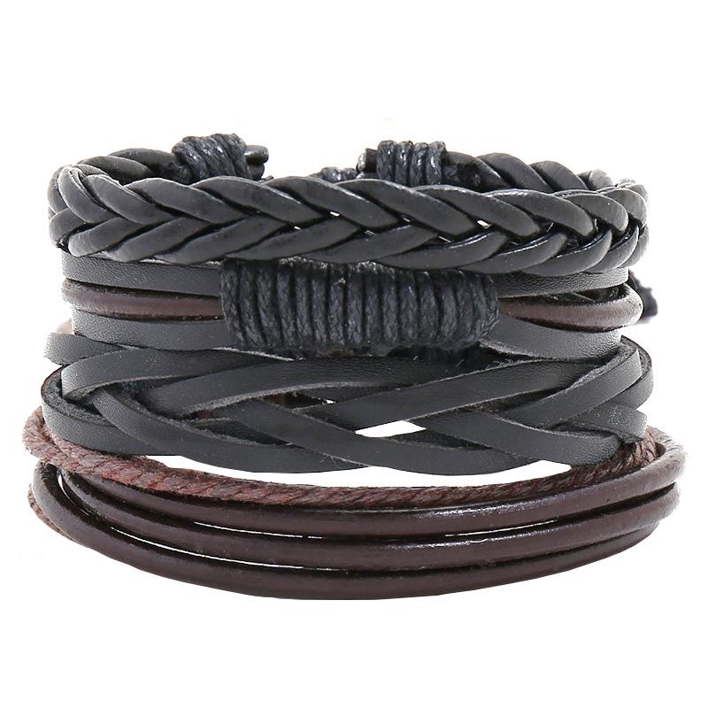 Charm Bracelets Fashion Men Women Wristband Diy Four Piece Combination Stacked Multilayer Braided Leather Bracelet Set-image-711222953