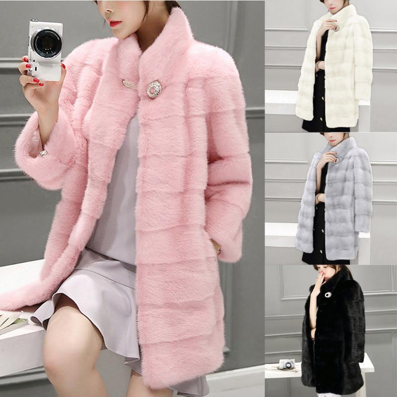 

Women's Fur & Faux Sexy Office Work Womens Fashion Long Knee Coat Ladies Vintage Jacket Lapel Outwear Clothes Leisure Style Nice Winter Sa, Black