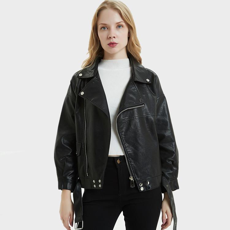 

Women's Leather & Faux 2021 Lika Rulla Spring Fashion Good Quality Ladies Basic Street Women Short PU Jacket 4185, Black