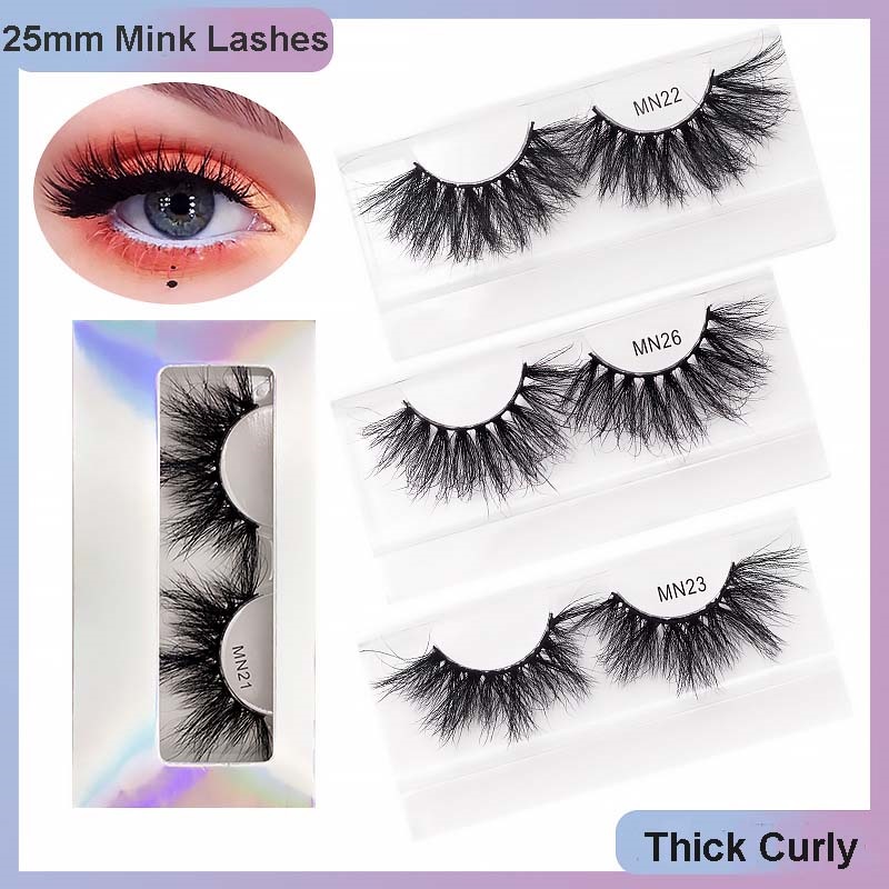 Light Curly 25mm Mink False Eyelashes Thick Long Reusable Handmade 3D Fake Lashes Soft & Vivid With Laser Packing DHL Free-image-437016910