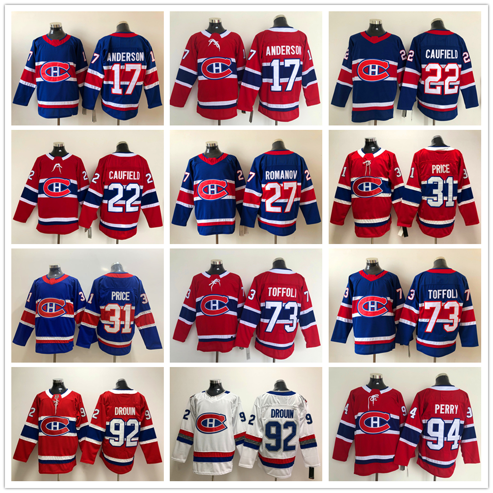

New Blue Reverse Retro Hockey 31 Carey Price Jerseys Red 17 Josh Anderson 22 Cole Caufield 27 Romanov 73 Tyler Toffoli 92 Jonathan Drouin 94, Black;red