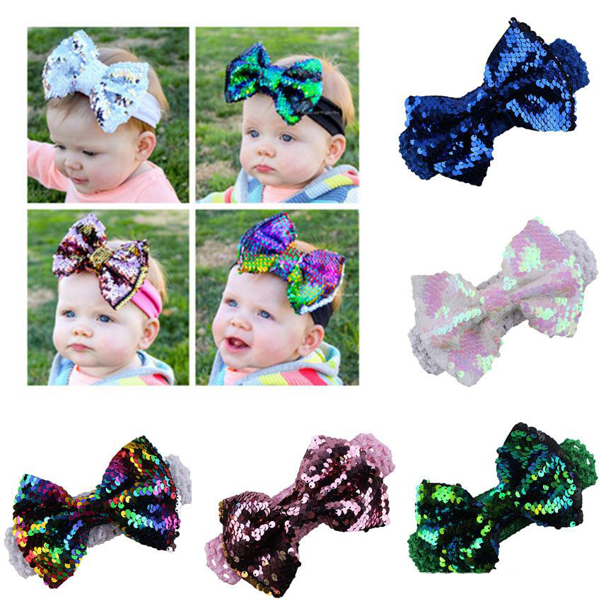 

Newest Lovely Baby Girls Big Paillette Bow Headbands Kids Christmas Stripe Poka Dot Head bands Sequins Bowknot Bunny Hair Accessories, Pick style leave a message