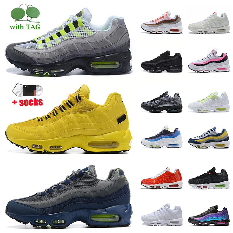 

Neon NYC Taxi Air Max 95 Women Mens 95s Running Shoes Sports Seahawks Orange red and gray triple black White Midnight Navy Blue Laser Fuchsia Airmax Sneakers Trainers, 40-46 yin yang black