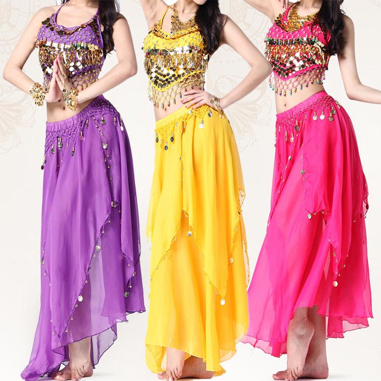

India Dance Performance Costume (Small Pepper Tops+coins Skirt+)2pcs/set Belly Stage Clothing Wear, Black
