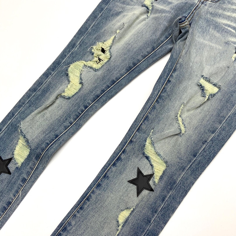

Fashion destroyed Classic Style Mans Jeans Quality Blue Skinny Fit Ripped Star Pattern trousers Street Biker Denim size -40