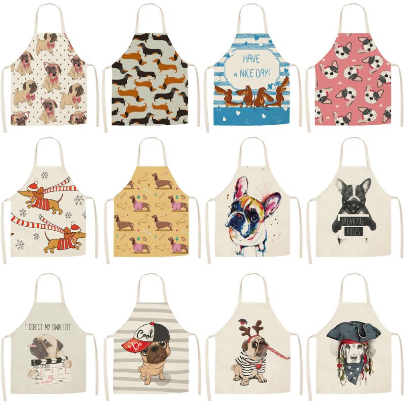 

Cartoon Cute Dog Printed Kitchen Aprons For Women Linen Home Cooking Baking Waist Bib Pinafore Cleaning Tools 68*55cm