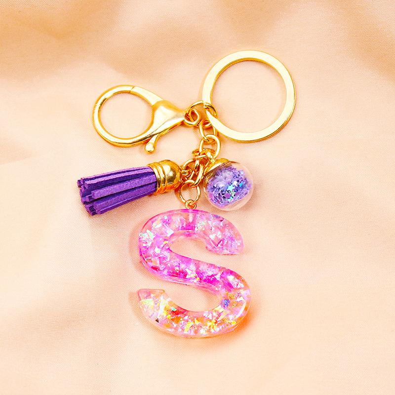 

Keychains A-Z Letter Pendant Key Chain Rings For Women Cute Car Acrylic Glitter Keyring Holder Charm Bag Couple Gifts