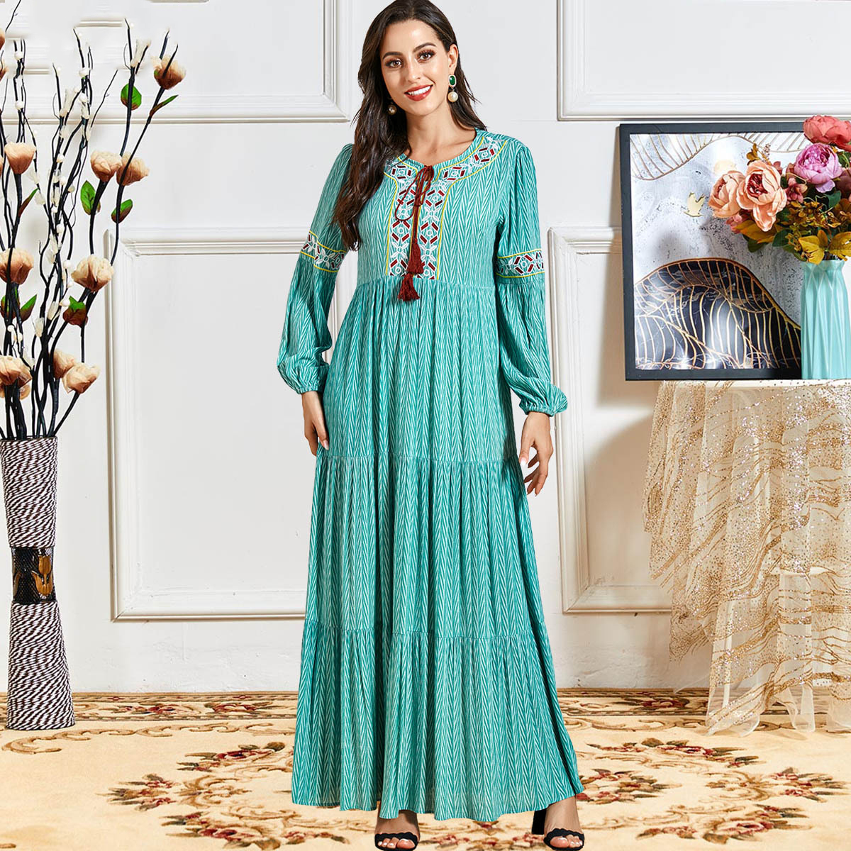 

Turkey Muslim Women Maxi Dress Abayas Embroidery Moroccan Kaftan Vestidos Hijab Long Robe Dubai Arab Islamic Clothing New Ropa