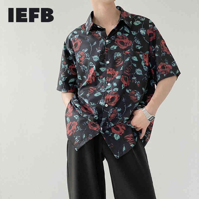 

IEFB Summer Short Sleeve Men's Floral Shirt Half Sleeve Loose Korean Fashion Yellow Tops Casual Big Size Clothes 9Y6985 210524, Red