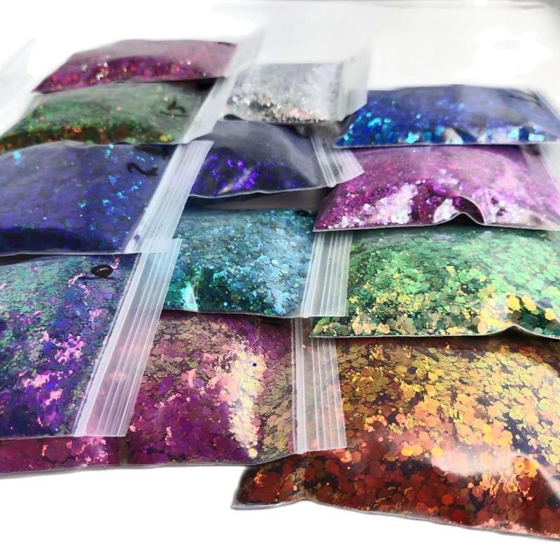 

50g Purple/ Silver Chameleon Colour Shift Holographic Hexagon Chunky & Fine Glitter 12-Colors Nail Art
