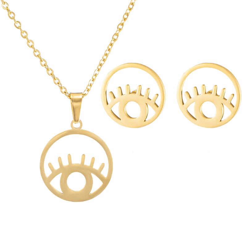 

Earrings & Necklace YEYULIN Stainless Steel Jewelry Set For Women Gold Color Chain Eye Stud Gifts, Silver