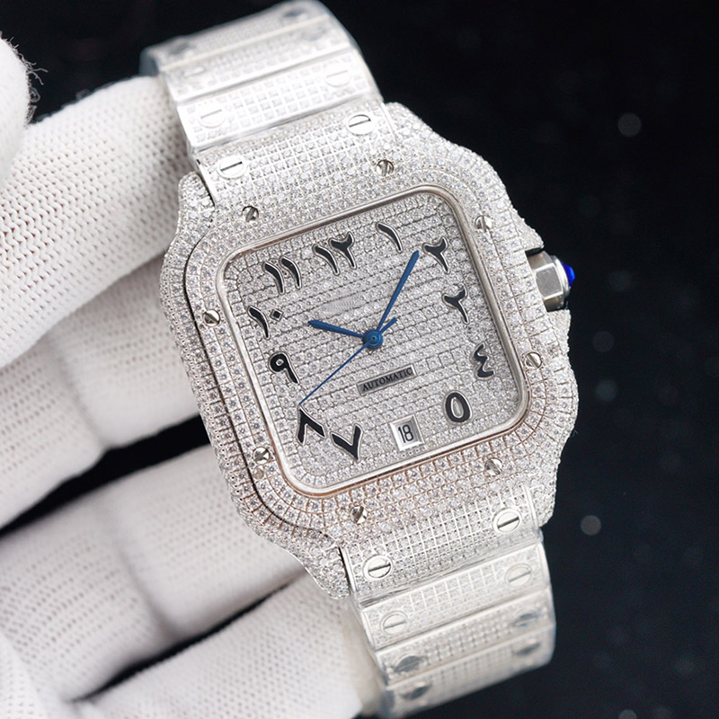 

Full Diamond Mens Watch Automatic Mechanical Sapphire Watches 40MM Business Wristwatches Stainless Steel Belt Montre de Luxe Gifts, Colour 5