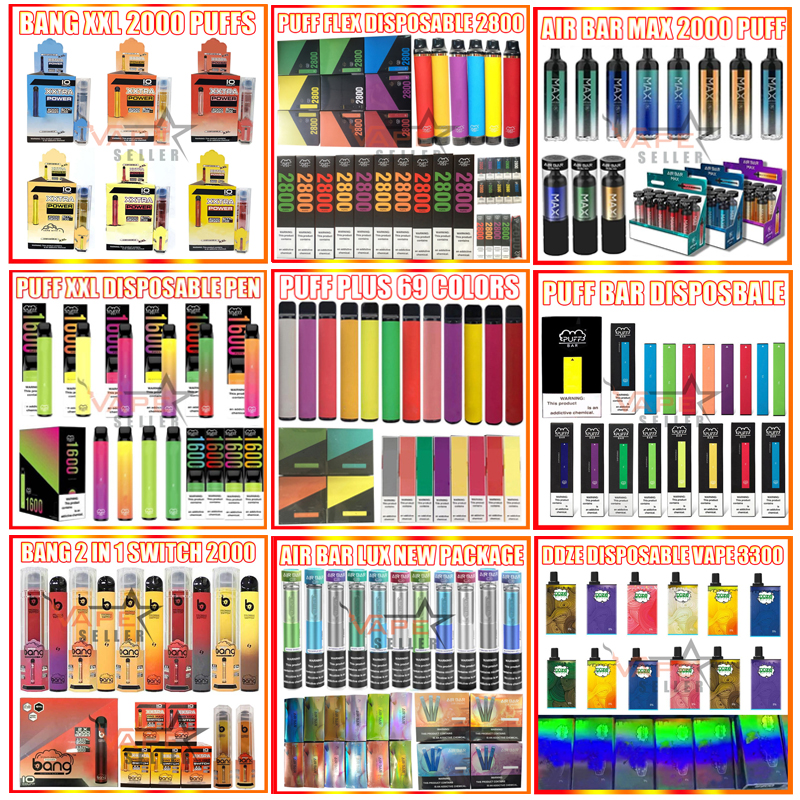 

Disposable Vape Pen E Cigarette Bang XXL Puff Bar Plus Max Flex AirBar Lux EXTRA 800 1000 1500 1600 2000 2200 Puffs Ezzy Super Starter Kit