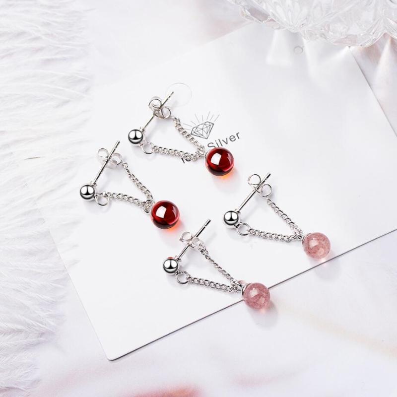 

Dangle & Chandelier Sole Memory Cute Wine Red Garnet Ball Literary Sweet 925 Sterling Silver Fashion Female Earrings SEA502