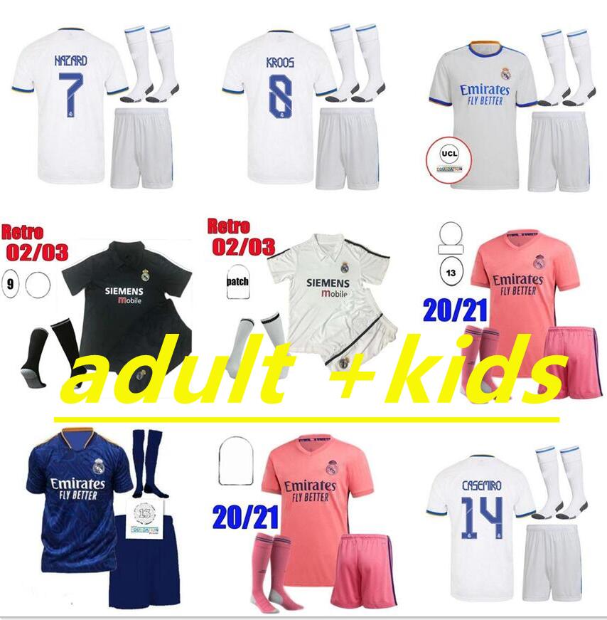 

20 21 22 Real Madrid soccer jersey kits camiseta de futbol 2021 2022 HAZARD BENZEMA SERGIO RAMOS MODRIC football shirt men + kids kit uniforms, Gold