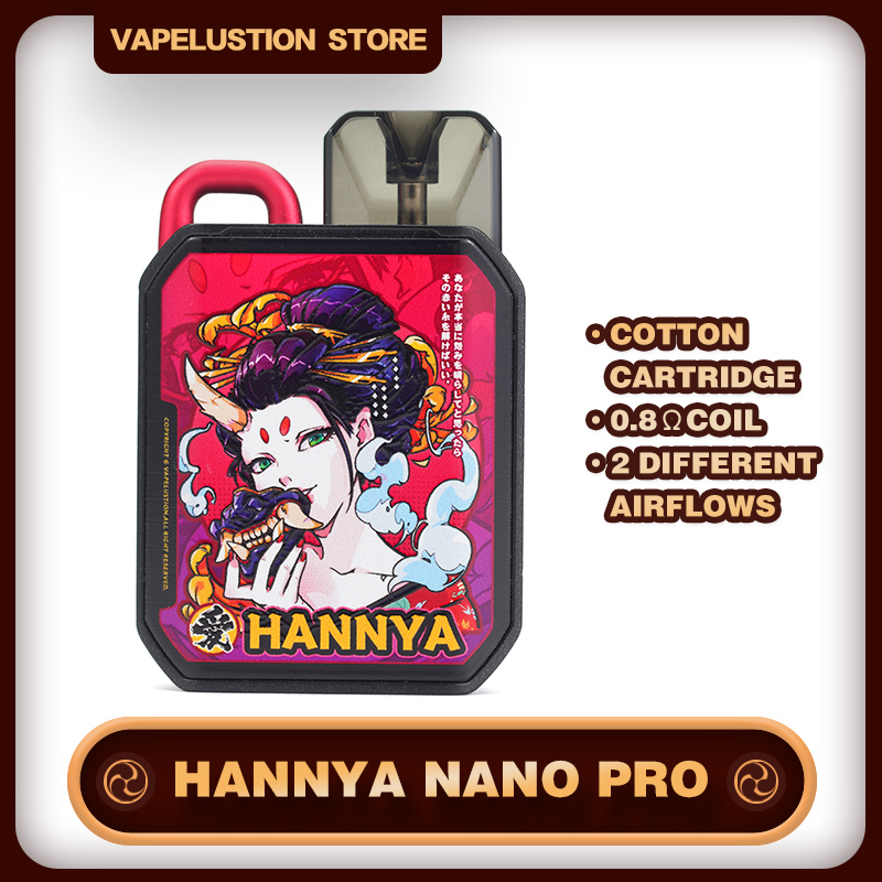 

Original Vapelustion POD HANNYA NANO PRO E-cigarette Kits 2 Airflows Cotton Cartridge 3.7V 700mAh Battery 2ML Electronic Cigarette with 4pcs Replaceable Panels, Black