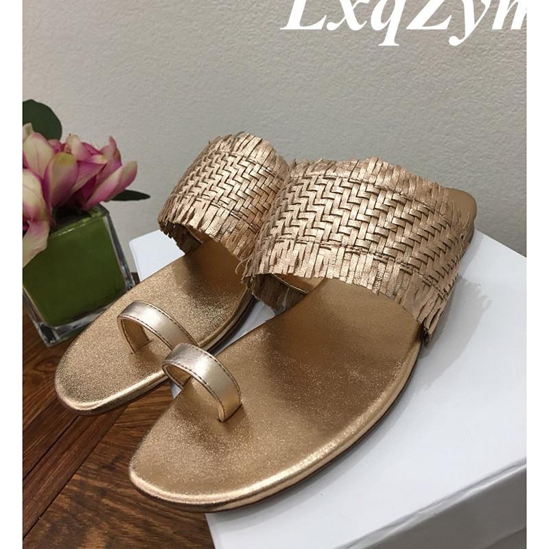 

Top Quality Arrival Woman Sandals Real Leather Flat Heel Slippers Shoes Brand Weave Design Elegent Female, As show