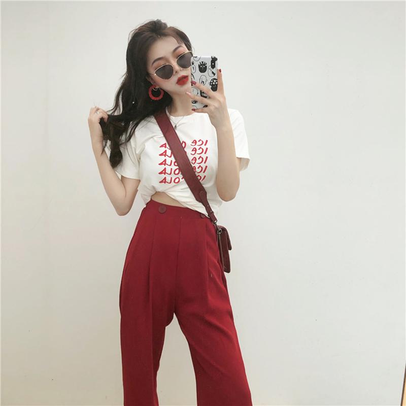 

Women' Pants & Capris Autumn Elastict Waist Exture Loose Wide-Legged High Trousers Casual Contracted Mopping Floor Mujer Large, Black