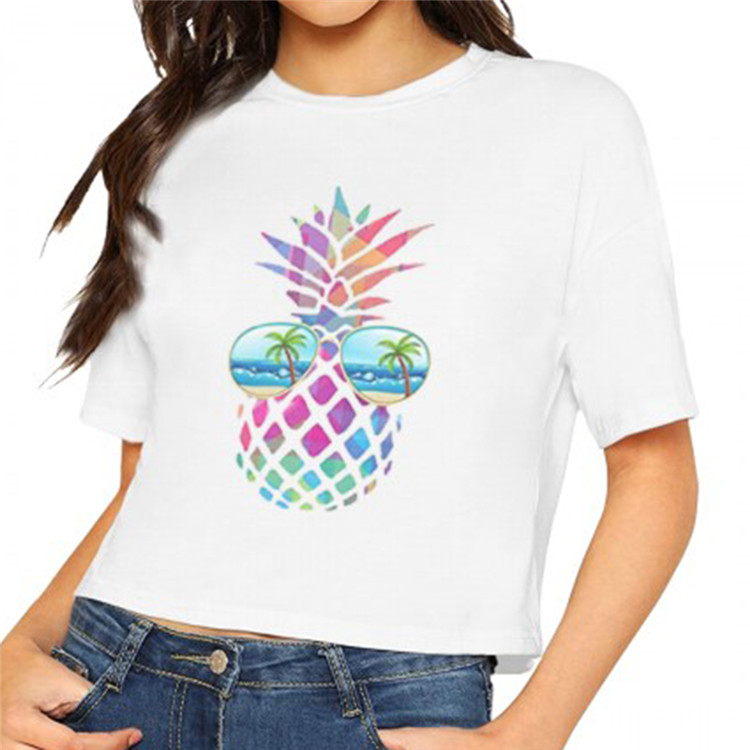 

Cool Spring Summer Women's Tops Tees T-Shirt Mens Bear Print pineapple Fashion Casual Puzzle short sleeves FS9212, White