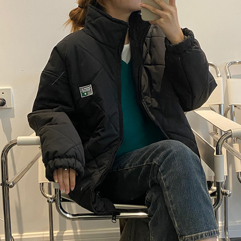 

2 Colors 2021 autumn Korean Style Cotton Jacket Winter women coat casual loose bread Cotton Paddeds jacket (F4179, Black;brown
