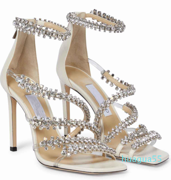 

Famous Summer Brand Women Sandals Choca Crystal Patent Leather High Heels Calfskin Wedding Party Ladies Gladiator Sandal