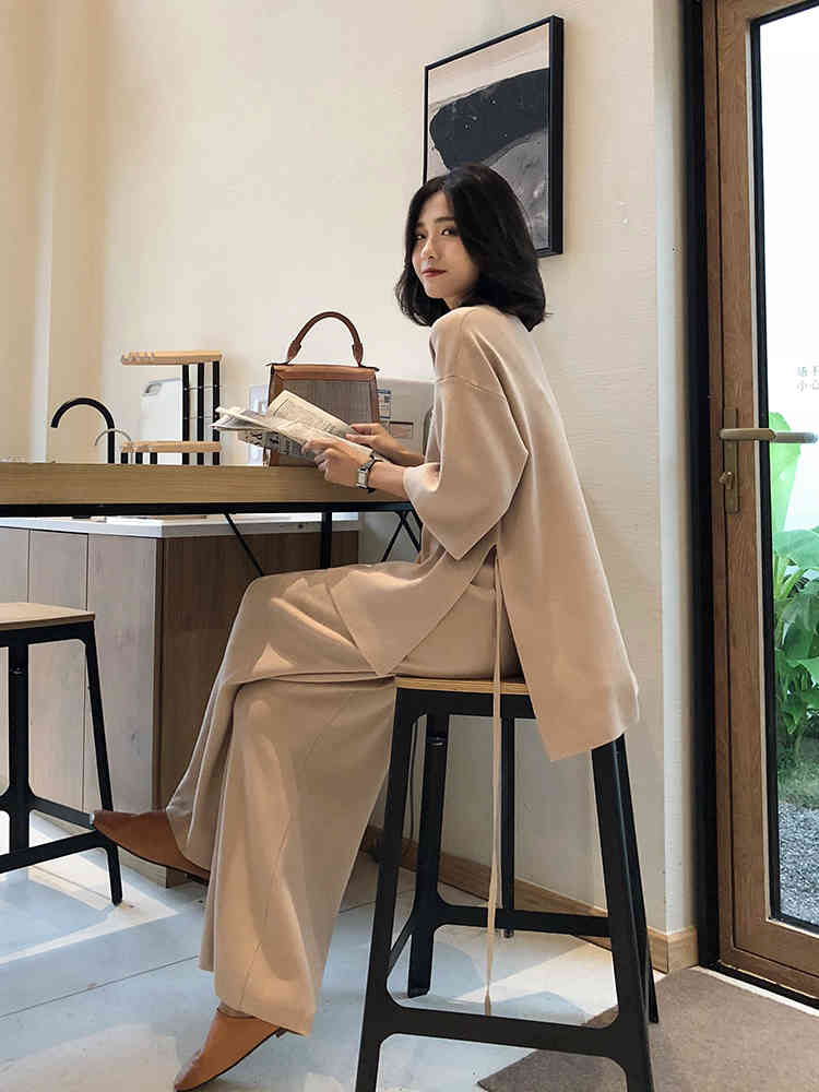 

Women's Two Piece Pants Overrated sweater suit ladies lace-up sports clothes 2 pieces joint spring and fall knit casual pulley legged pants E26M, 1# shoe box
