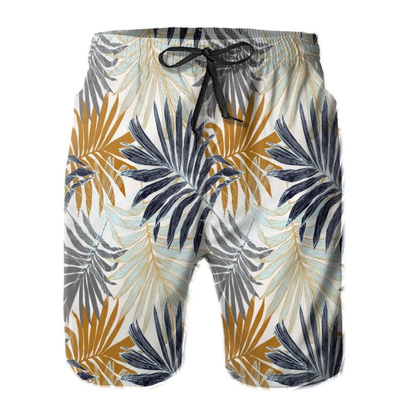 

Mens Shorts Hawaiian Style Beach Pants Gay Swimsuit Polyester Surfer FLOWER PRINT Loose Board, White
