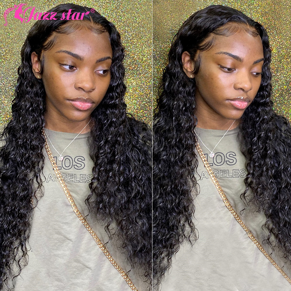 

13x4 HD Transparent Lace Front Human Hair Wigs Deep Wave Lace Frontal Wig for Women Pre Plucked Brazilian Non-Remy Jazz Star, Natural color