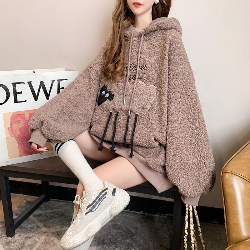 

Women's Hoodies & Sweatshirts Woman Streetwear Hooded Female Autumn Winter Long Sleeve Ladies Sweatshirt Plush Warm Pullovers A243, Khaki