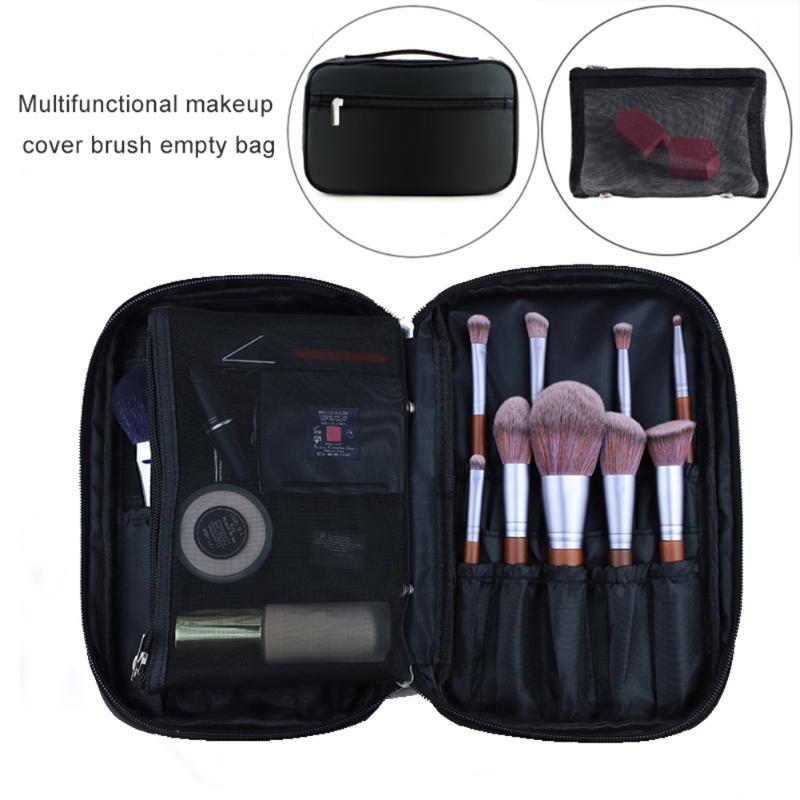

Portable Cosmetic Bag Reasonable Storage And Convenient Access Zipper 16 Makeup Brush Pen Pouch Pocket Holder Kit Bags & Cases, Black