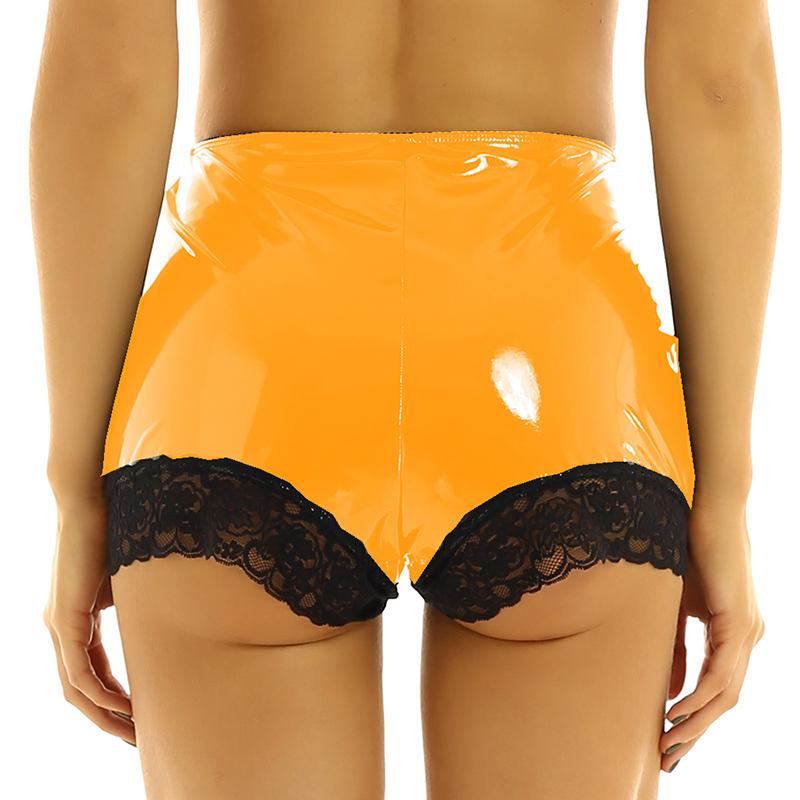 

Women' Shorts Sexy Women Lace Edge Patchwork Mini Candy Color PVC Streetwear Summer Plus Size PU Leather Club, Black