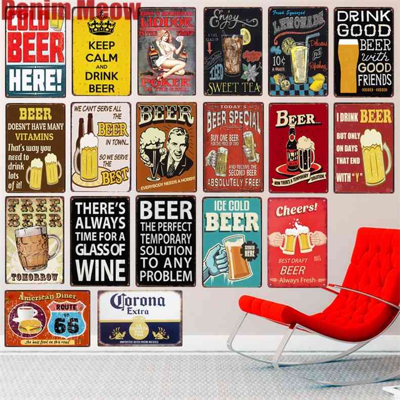 

COLD BEER HERE Plaque Vintage Tin Signs Home Bar Pub Decorative Metal Plates Summer Theme Wall Stickers Art Poster N209