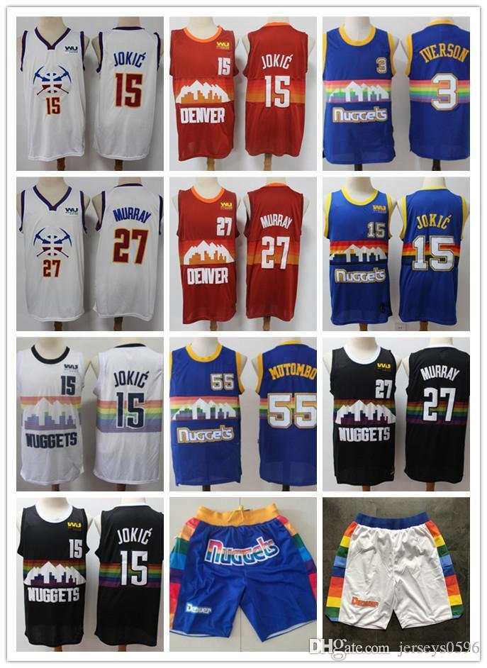 

Mens DenverNuggetsJersey Dikembe 55 Mutombo Allen3IversonNikola 15 JokicJamal 27 Murray Basketball Jerse, Color