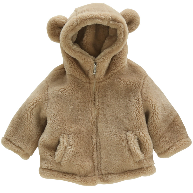 2-10 Years Children Faux Fur Coat Baby Hooded Thicken Warm Jacket Girls Long Overcoat Winter Kids girls Casual Outwear, Khaki