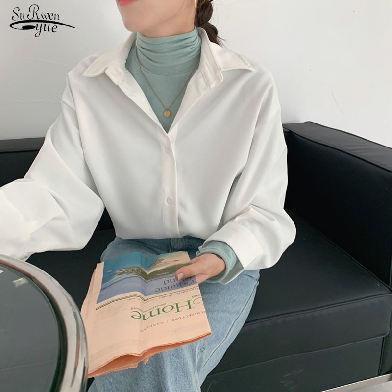 

Solid Vintage Elegant Blouse Women Long Sleeve Shirts Mujer Autumn Loose Plus Size White Black Blusa Feminina 11188 210521