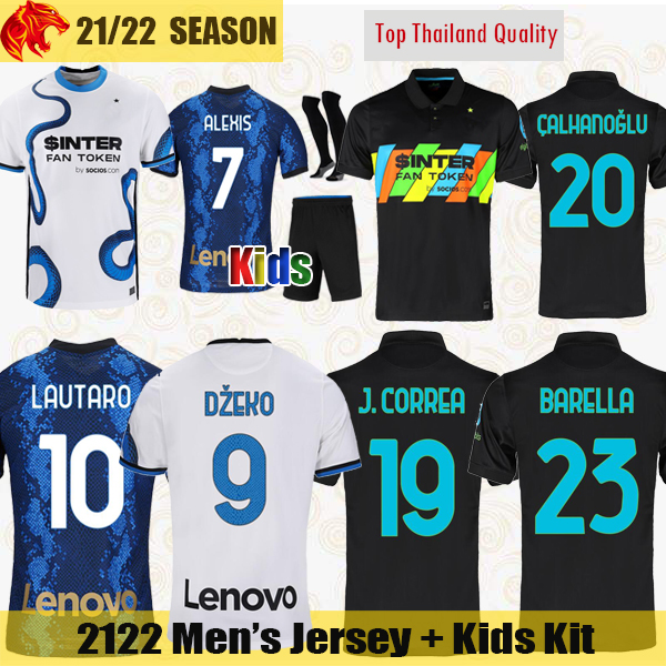 

21 22 J. CORREA INTER soccer jersey DZEKO MILAN 2021 2022 CALHANOGLU VIDAL BARELLA LAUTARO ERIKSEN ALEXIS football shirt uniforms DARMIAN mens Jerseys kids kit, 2122 third