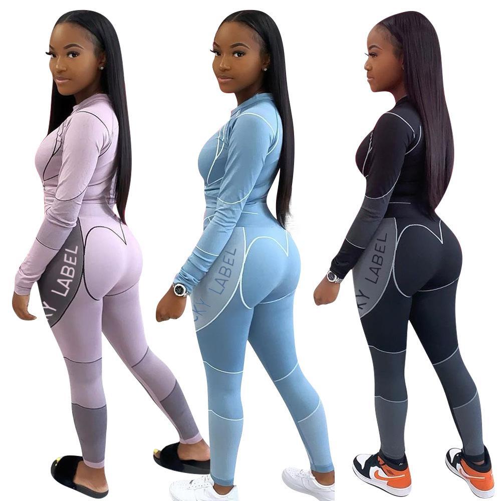 

Lucky Label Print Tracksuits Women' Long Sleeve Tee Tops Legging Pants Set Ribbed Tracksuit Two Piece Outfit Active Sweatsuit 2XL, Light purple