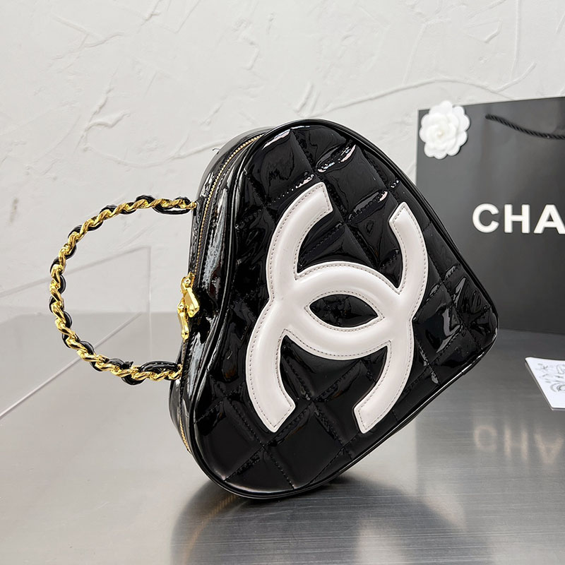 

Chanel Heart Style Bags Classic Top Handle Totes Patent Leather Luxury Clutch Mini Cosmetic Case Vanity Luggage, Black