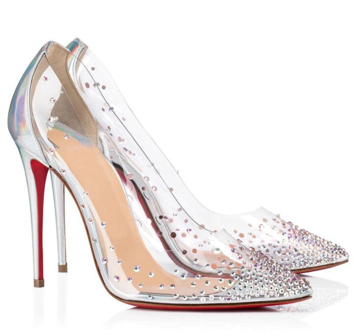 

Ladies High Strass Red Bottoms Pumps Black Nude Women Shoes Wedding heels mesh+rhinestone Party Dress Discount mkh003