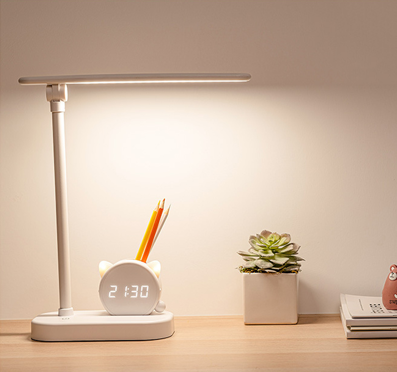 

Table lamp pen holder desk with clock eye protection student dormitory study bedside large capacity super long endurance lamp top