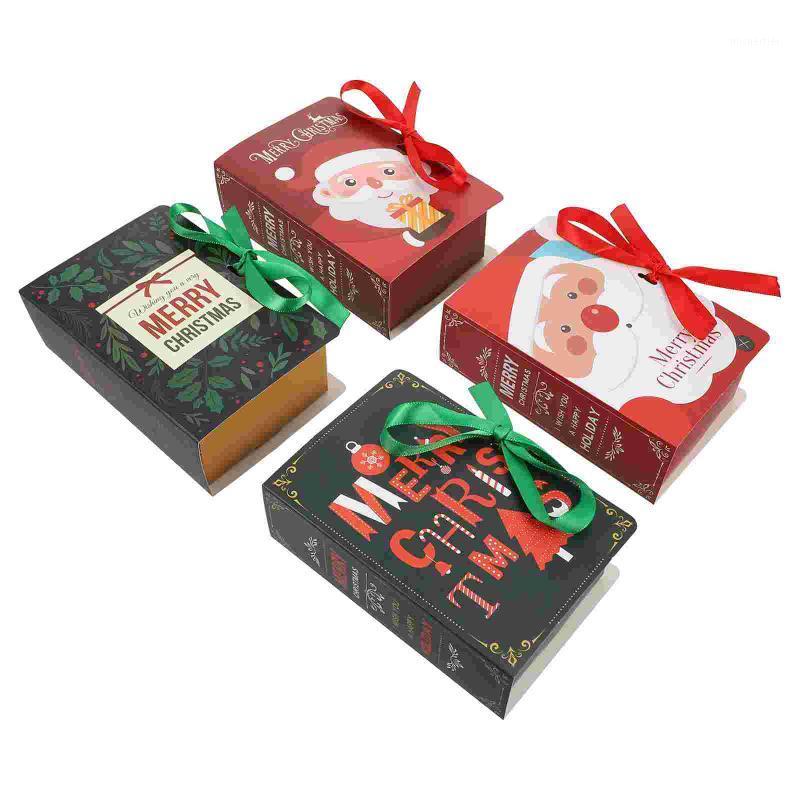 

Gift Wrap 4Pcs Christmas Book Shape Packing Boxes Creative Paper Candy Cases (Red Green)