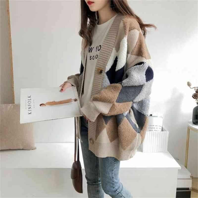 

Clothing jacket female early spring and autumn loose Korean version of super fire knit cardigan thickening 210525, Navy blue