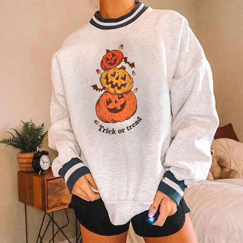 

Women's Printed Mid-length Sweatshirt Halloween Loose O-neck Long Sleeve Warm Female Sweatshirts Ladies Pullovers 210524, Pumpkin