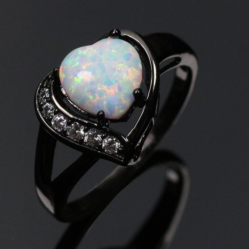 Cluster Rings JZ0020 Black Gold Filled White Fire Opal Around Zircon Ring Fashion Jewelry Women&#039;s Cocktail-image-705949649