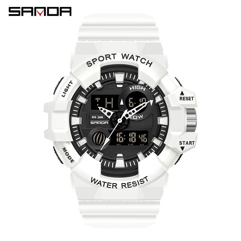 

Wristwatches SANDA Brand Men Sports Watches Dual Display Analog Digital LED Electronic Quartz Waterproof Swimming Military Watch, Red