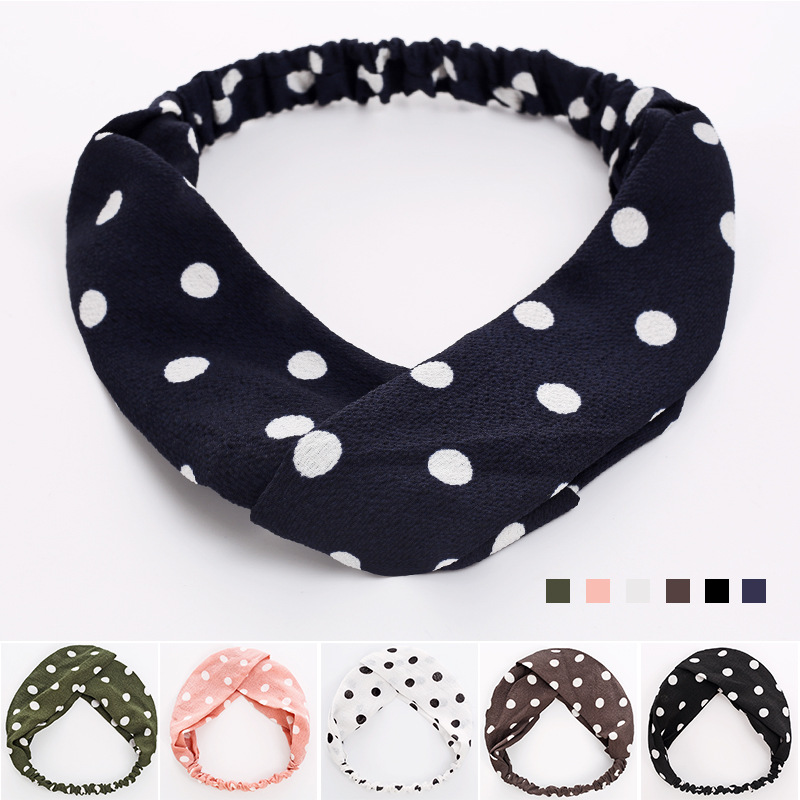 Boho Stretch Headbands for Women Bohemian Elastic Head Bands Wrap Dots Floral Print Thick Cloth Cross Knotted Twisted Hair Headwrap Girls Outdoor-image-667828135